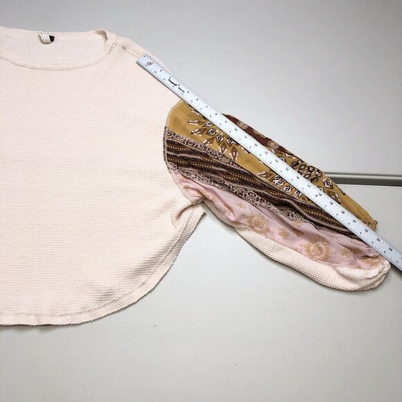 Free People Sweater Womens S Blossom Printed Balloon Sleeve Thermal Waffle Boho - Picture 4 of 8